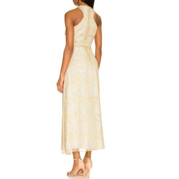 Likely Revolve Lucy Twisted Cut Out Metallic Midi Dress Green Tea Multi Gold 10 - Picture 2 of 12